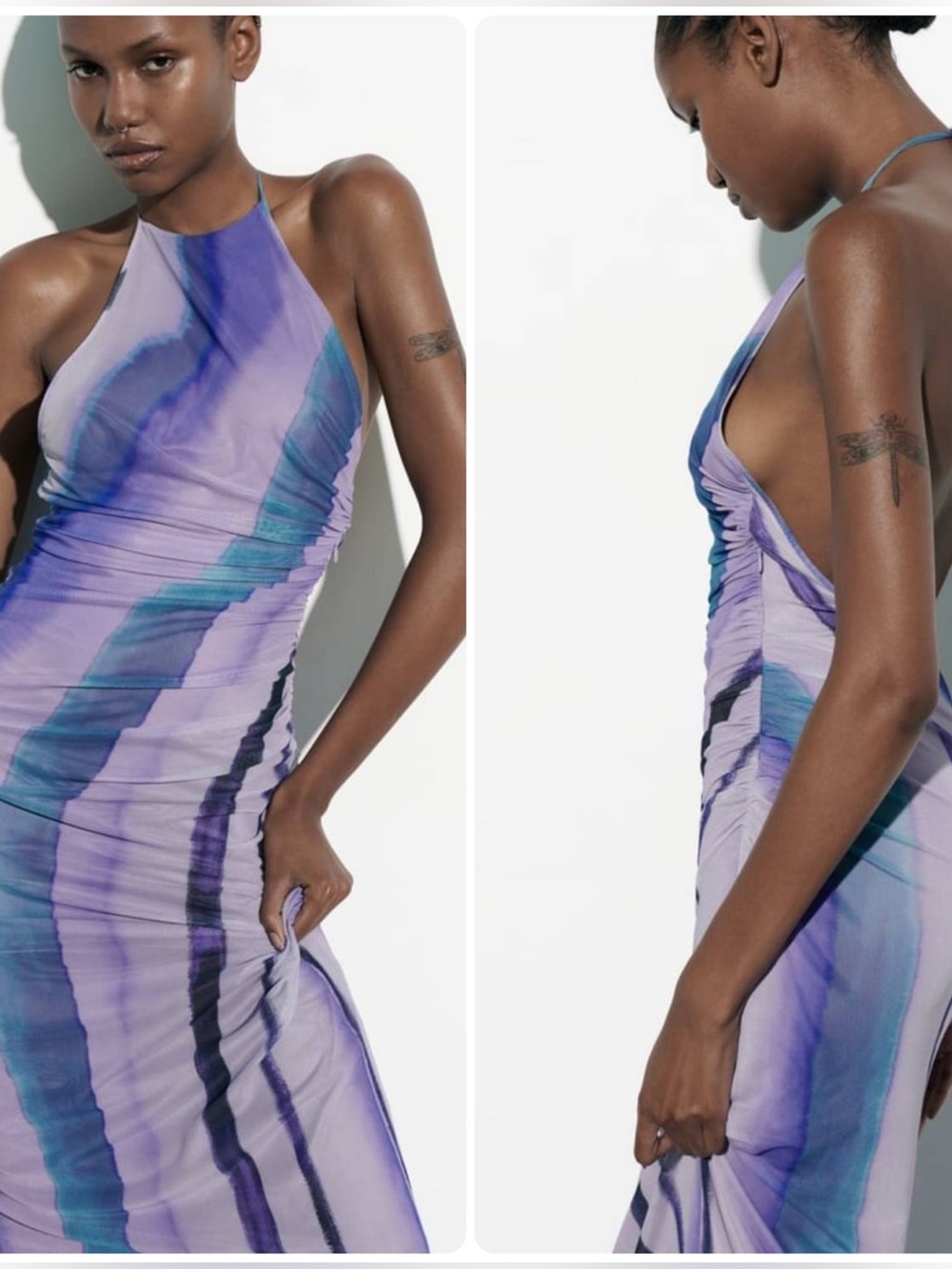 Zara Bloggers Favorite Printed Tulle Halter Sleeveless Lavender Dress Sz Small. - Picture 2 of 14